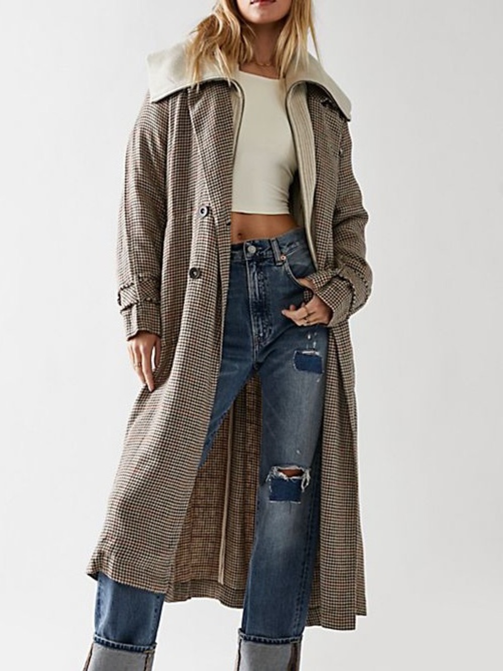 We The Free Liberty Duster Coat Lightweight Plaid Flowy Linen Viscose Blend XL